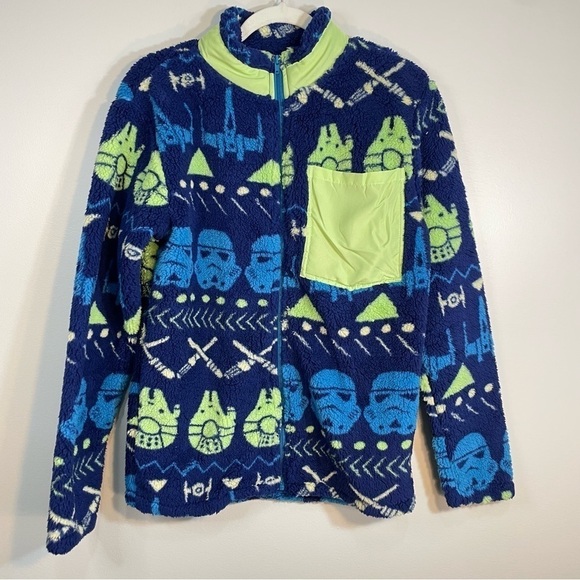 Disney Star Wars Jacket Fluffy Sherpa Teddy Blue Green Full Zip Size XS - Picture 1 of 8